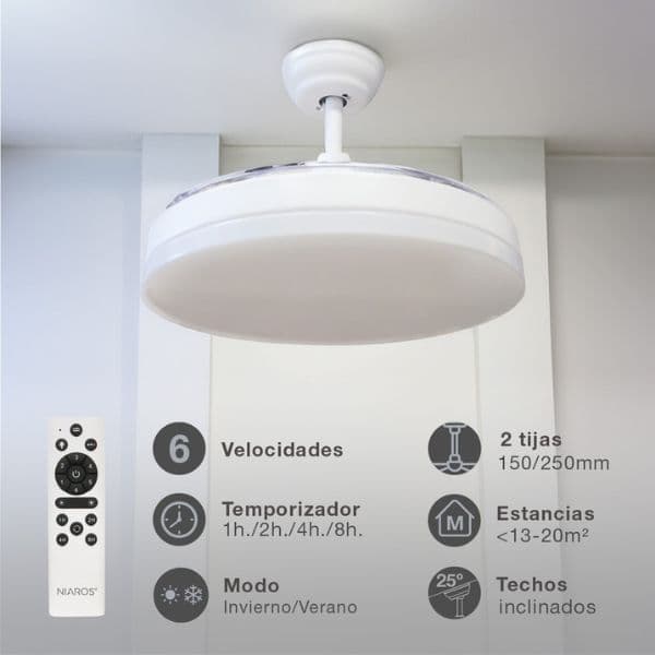 Stropní ventilátor se světlem Tungati 107cm 61W, 1521lm, CCT, DO, bílý, 3 roky záruka - náhled 2