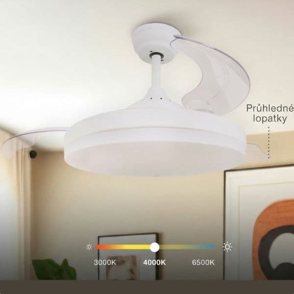 Stropní ventilátor se světlem Tungati 107cm 61W, 1521lm, CCT, DO, bílý, 3 roky záruka - náhled 3