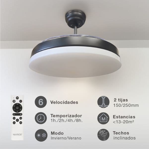 Stropní ventilátor se světlem Tungati 107cm 61W, 1521lm, CCT, DO, černý, 3 roky záruka - náhled 2