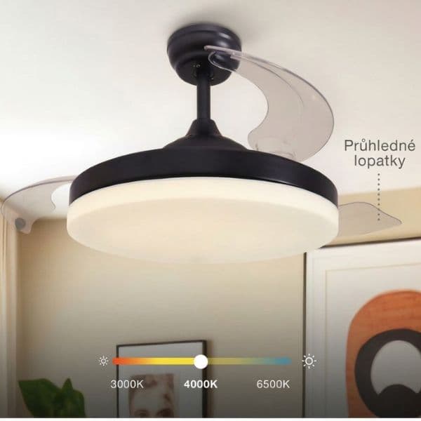 Stropní ventilátor se světlem Tungati 107cm 61W, 1521lm, CCT, DO, černý, 3 roky záruka - náhled 3
