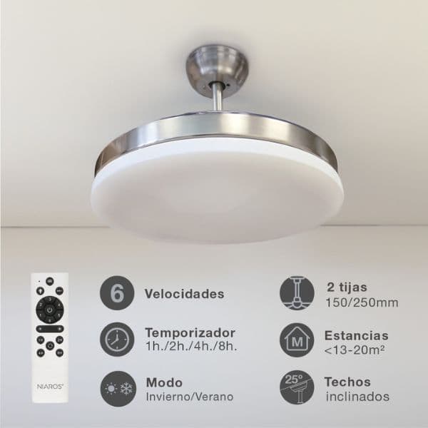 Stropní ventilátor se světlem Tungati 107cm 61W 1521lm, CCT, DO, barva nikl, 3 roky záruka - náhled 2