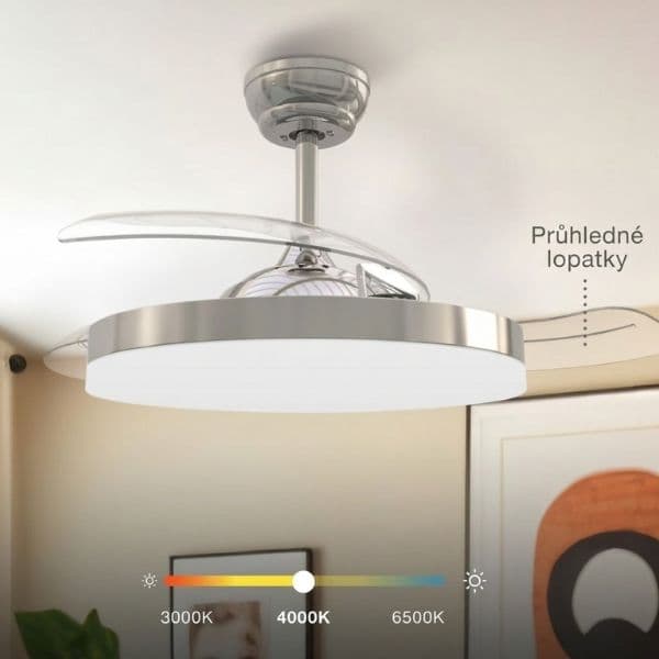 Stropní ventilátor se světlem Tungati 107cm 61W 1521lm, CCT, DO, barva nikl, 3 roky záruka - náhled 3