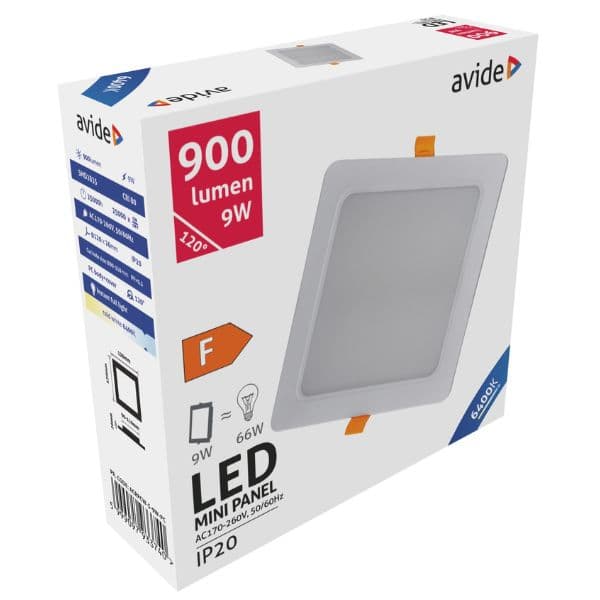 Vestavný LED panel 9W 900lm, studená, čtvercový, 12cm - náhled 3