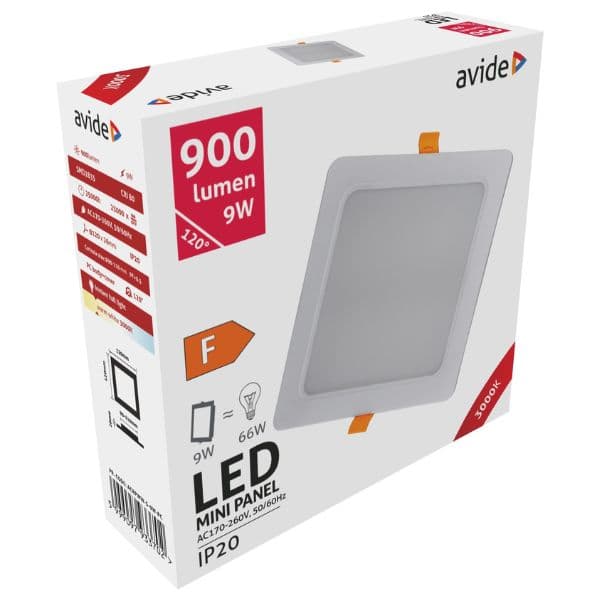 Vestavný LED panel 9W 900lm, teplá, čtvercový, 12cm - náhled 3